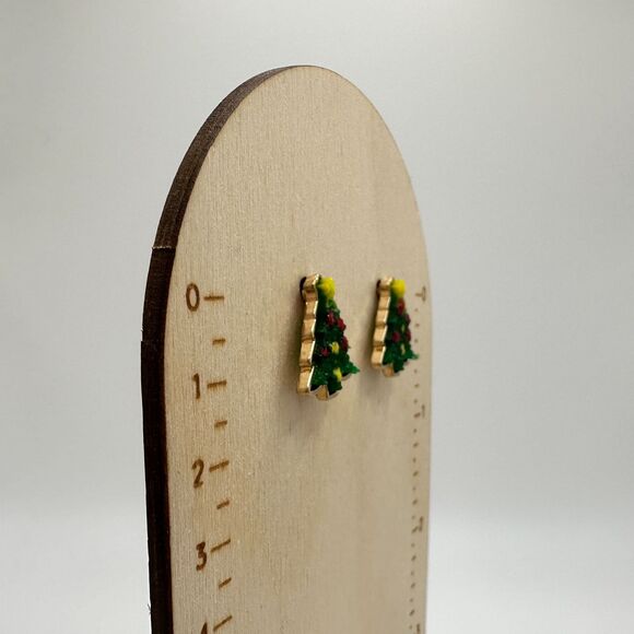 Dainty Christmas Tree Stud Earrings Post Back Gold Green Red Yellow NEW Boutique - Picture 3 of 7